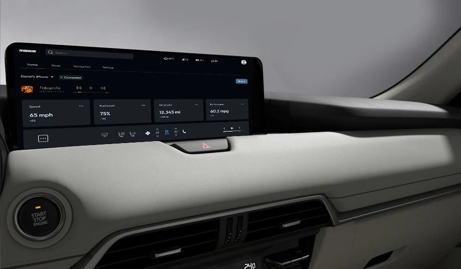 Mazda infotainment display and dashboard